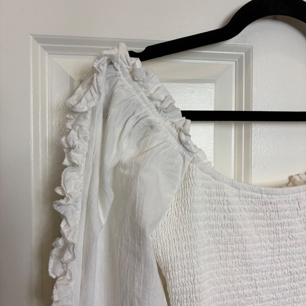 Coquette White Ruffle Long Sleeve Smocked Crop Top Sweetheart Neck S - Picture 6 of 7